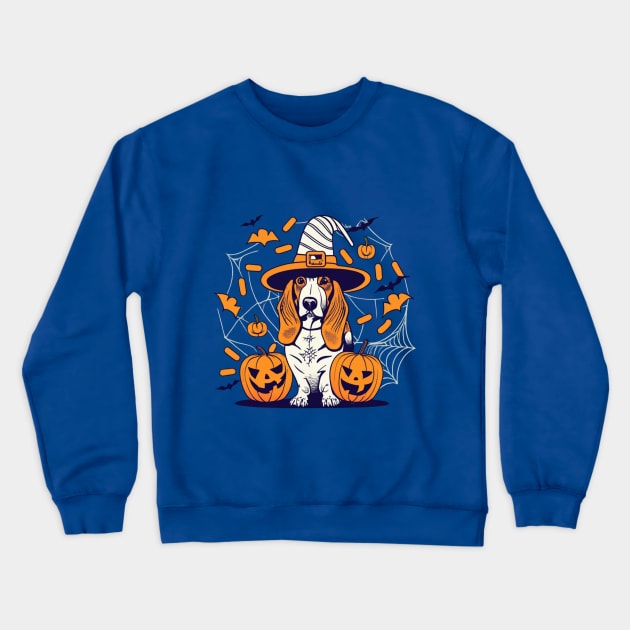 Basset Hound Pumpkin Crewneck Sweatshirt by BukovskyART